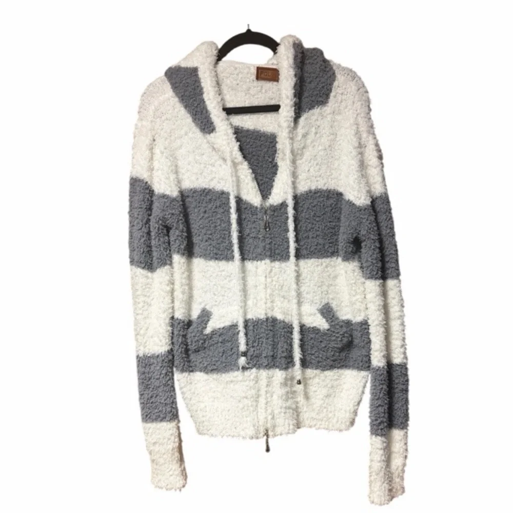 POL Berber Fleece Gray Stripe‎ Cozy Hoodie